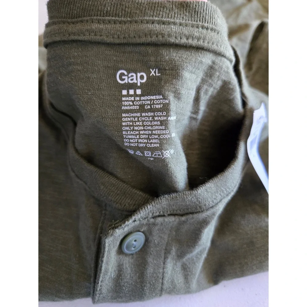 NWT Gap Mens XL Henley Shirt Long Sleeve Olive Green Slub Cotton New - Picture 4 of 7
